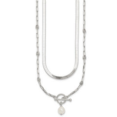 Sterling Silver Polished Baroque White Crystal Pearl Multi-strand 14 inch with 2 inch Extension Necklace