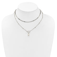 Sterling Silver Polished Baroque White Crystal Pearl Multi-strand 14 inch with 2 inch Extension Necklace