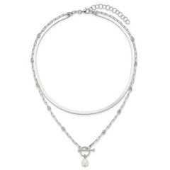 Sterling Silver Polished Baroque White Crystal Pearl Multi-strand 14 inch with 2 inch Extension Necklace