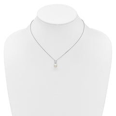 Sterling Silver Rhodium-plated Polished CZ and 7-8mm Shell Pearl 15.5 inch with 2 inch Extender Necklace