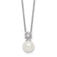 Sterling Silver Rhodium-plated Polished CZ and 7-8mm Shell Pearl 15.5 inch with 2 inch Extender Necklace