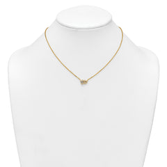 Sterling Silver Gold-tone Polished Heart and Rectangle with Round and Baguette CZ 16 Inch with 2 Inch Extension Necklace