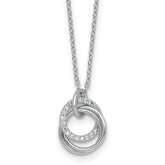 Sterling Silver Rhodium-plated Polished CZ Triple Circle 16.5 inch with 1.25 inch Extender Necklace