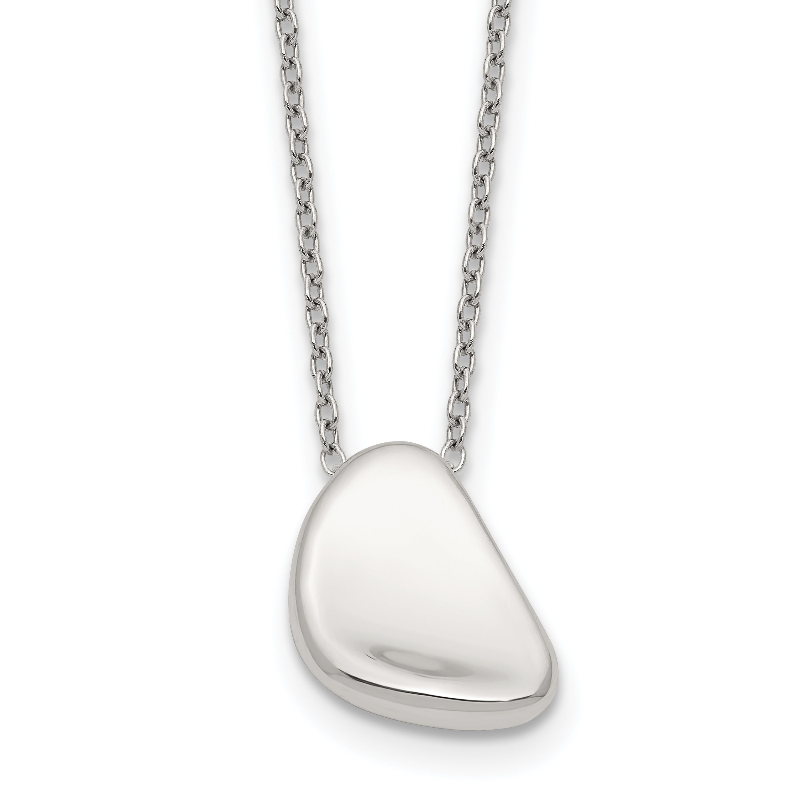 Sterling Silver Polished Pebble 16 Inch with 2 Inch Extension Necklace