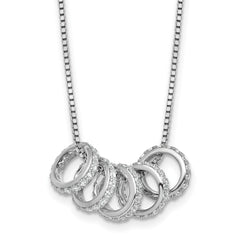 Sterling Silver Rhodium-plated Five Moveable CZ Rings 18 inch with 2 inch Extension Necklace