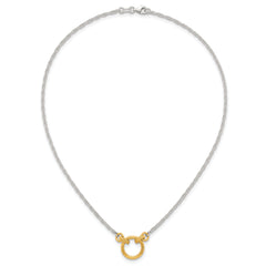 Sterling Silver with Gold-tone Polished and Textured Circle 16 inch Link Necklace