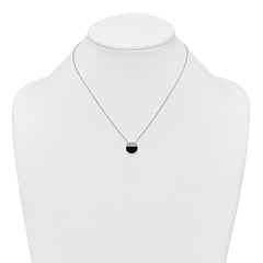 Sterling Silver Rhodium-plated Polished Black Onyx and CZ Circle 16 inch with 2 inch Extender Necklace