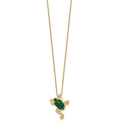 Sterling Silver Gold-tone CZ and Lab Created Malachite Frog 18 inch Necklace