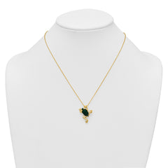 Sterling Silver Gold-tone CZ and Lab Created Malachite Frog 18 inch Necklace