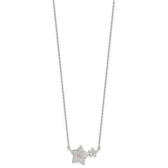 Sterling Silver Polished Pink and White CZ Flowers 16 inch with 2 inch Extension Necklace
