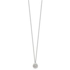 Sterling Silver Polished CZ Flower 16 Inch with 2 Inch Extension Necklace