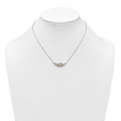 Sterling Silver Rhodium-plated with 14k Accent Polished CZ Feather 16 inch with 2 inch Extension Necklace