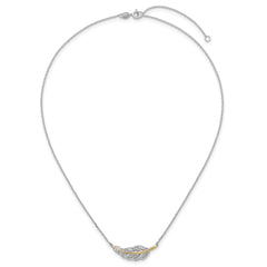 Sterling Silver Rhodium-plated with 14k Accent Polished CZ Feather 16 inch with 2 inch Extension Necklace
