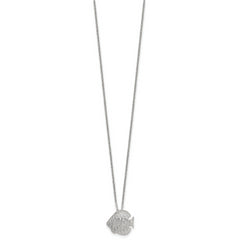 Sterling Silver Polished and Grooved CZ Fish 16 Inch with 2 Inch Extension Necklace