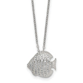 Sterling Silver Polished and Grooved CZ Fish 16 Inch with 2 Inch Extension Necklace