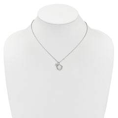 Sterling Silver Rhodium-plated Polished Mother of Pearl Shell and CZ Starfish 16 Inch with 2 Inch Extension Necklace
