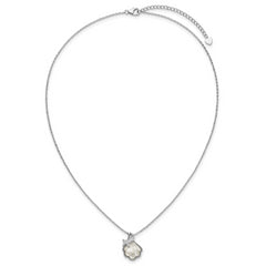 Sterling Silver Rhodium-plated Polished Mother of Pearl Shell and CZ Starfish 16 Inch with 2 Inch Extension Necklace