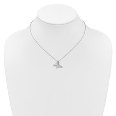 Sterling Silver Rhodium-plated Polished Mother of Pearl and CZ Whale Tails 16 Inch with 2 Inch Extension Necklace