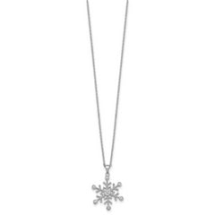 Sterling Silver Rhodium-plated CZ Polished And Textured Snowflake 18 inch Necklace