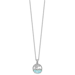 Sterling Silver Rhodium-plated Polished Larimar Beach Scene 16 Inch with 1.75 Inch Extension Necklace