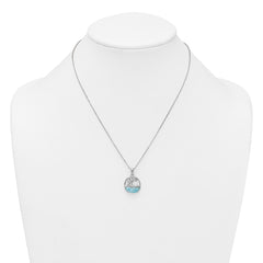 Sterling Silver Rhodium-plated Polished Larimar Beach Scene 16 Inch with 1.75 Inch Extension Necklace