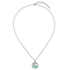 Sterling Silver Rhodium-plated Polished Larimar Beach Scene 16 Inch with 1.75 Inch Extension Necklace