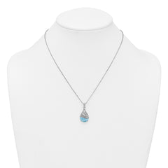 Sterling Silver Rhodium-plated Polished Larimar Dolphin Teardrop 16 Inch with 2 Inch Extension Necklace