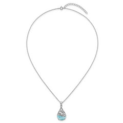 Sterling Silver Rhodium-plated Polished Larimar Dolphin Teardrop 16 Inch with 2 Inch Extension Necklace
