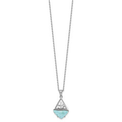 Sterling Silver Rhodium-plated Polished and Beaded Larimar Sailboat 16 Inch with 2 Inch Extension Necklace