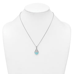 Sterling Silver Rhodium-plated Polished and Beaded Larimar Sailboat 16 Inch with 2 Inch Extension Necklace