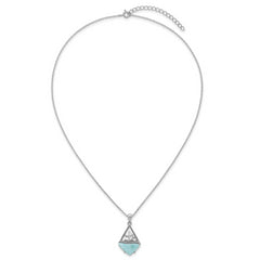 Sterling Silver Rhodium-plated Polished and Beaded Larimar Sailboat 16 Inch with 2 Inch Extension Necklace