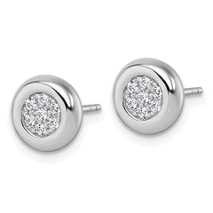 Sterling Silver Rhodium-plated CZ Round Cluster Post Earrings