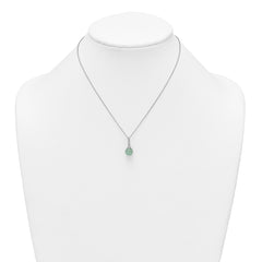 Sterling Silver Rhodium-plated Aventurine and CZ 16 inch with 2 inch Extender Necklace