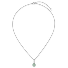 Sterling Silver Rhodium-plated Aventurine and CZ 16 inch with 2 inch Extender Necklace