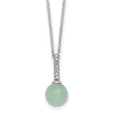 Sterling Silver Rhodium-plated Aventurine and CZ 16 inch with 2 inch Extender Necklace