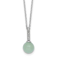 Sterling Silver Rhodium-plated Aventurine and CZ 16 inch with 2 inch Extender Necklace