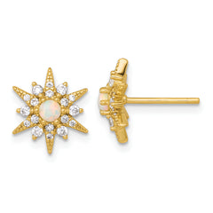 Sterling Silver Gold-Tone Polished Lab Created Opal and CZ Starburst Post Earrings