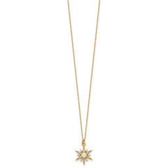 Sterling Silver Gold-Tone Polished Lab Created Opal and CZ Starburst 16 Inch with 2 Inch Extension Necklace