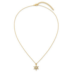 Sterling Silver Gold-Tone Polished Lab Created Opal and CZ Starburst 16 Inch with 2 Inch Extension Necklace