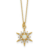Sterling Silver Gold-Tone Polished Lab Created Opal and CZ Starburst 16 Inch with 2 Inch Extension Necklace