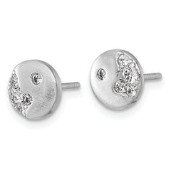 Sterling Silver Rhodium-plated Brushed CZ Circle Post Earrings