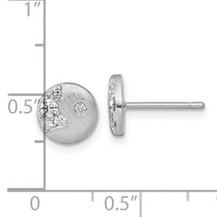 Sterling Silver Rhodium-plated Brushed CZ Circle Post Earrings