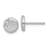 Sterling Silver Rhodium-plated Brushed CZ Circle Post Earrings