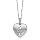 Sterling Silver Rhodium-plated Brushed CZ Heart 17.5 inch Necklace