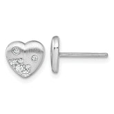 Sterling Silver Rhodium-plated Brushed CZ Heart Post Earrings