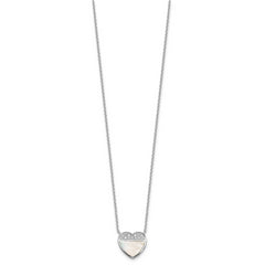 Sterling Silver Rhodium-plated Polished Mother of Pearl and CZ Heart 16 inch with 2 inch Extender Necklace