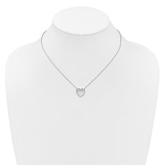 Sterling Silver Rhodium-plated Polished Mother of Pearl and CZ Heart 16 inch with 2 inch Extender Necklace