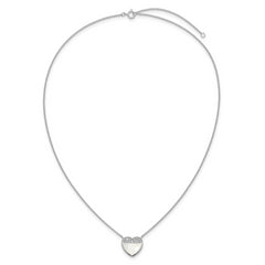 Sterling Silver Rhodium-plated Polished Mother of Pearl and CZ Heart 16 inch with 2 inch Extender Necklace