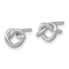 Sterling Silver Rhodium-plated Polished Knot Heart Post Earrings