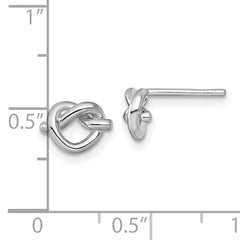 Sterling Silver Rhodium-plated Polished Knot Heart Post Earrings